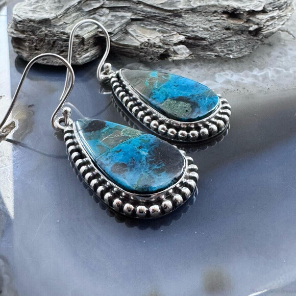 Sterling Southwestern Style Teardrop Shattuckite Dangle Earrings For Women - Picture 3 of 10